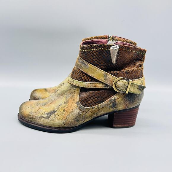 L'Artiste by Spring Step Boots Womens 7.5 Brown Green Camo Leather Ankle Shoes - Picture 5 of 13